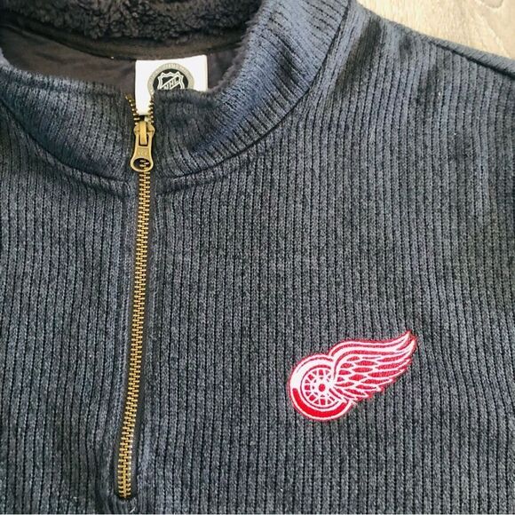 Detroit Red Wings NHL Hockey 1/4 Zip Long Sleeve Gray Thermal Sweater Mens XL - Picture 3 of 10